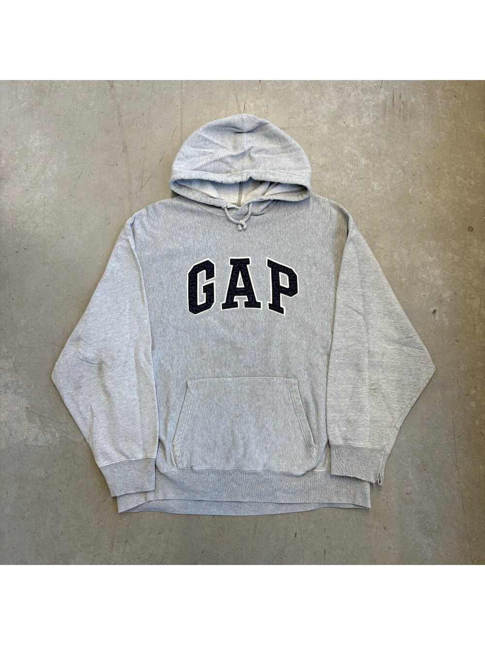 Vintage 2000s Gap Spellout Logo Heavyweight Flawed Hoodie Large Gray